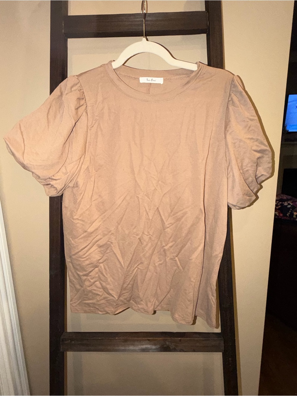 Puff Sleeve Crewneck Tee - Tan